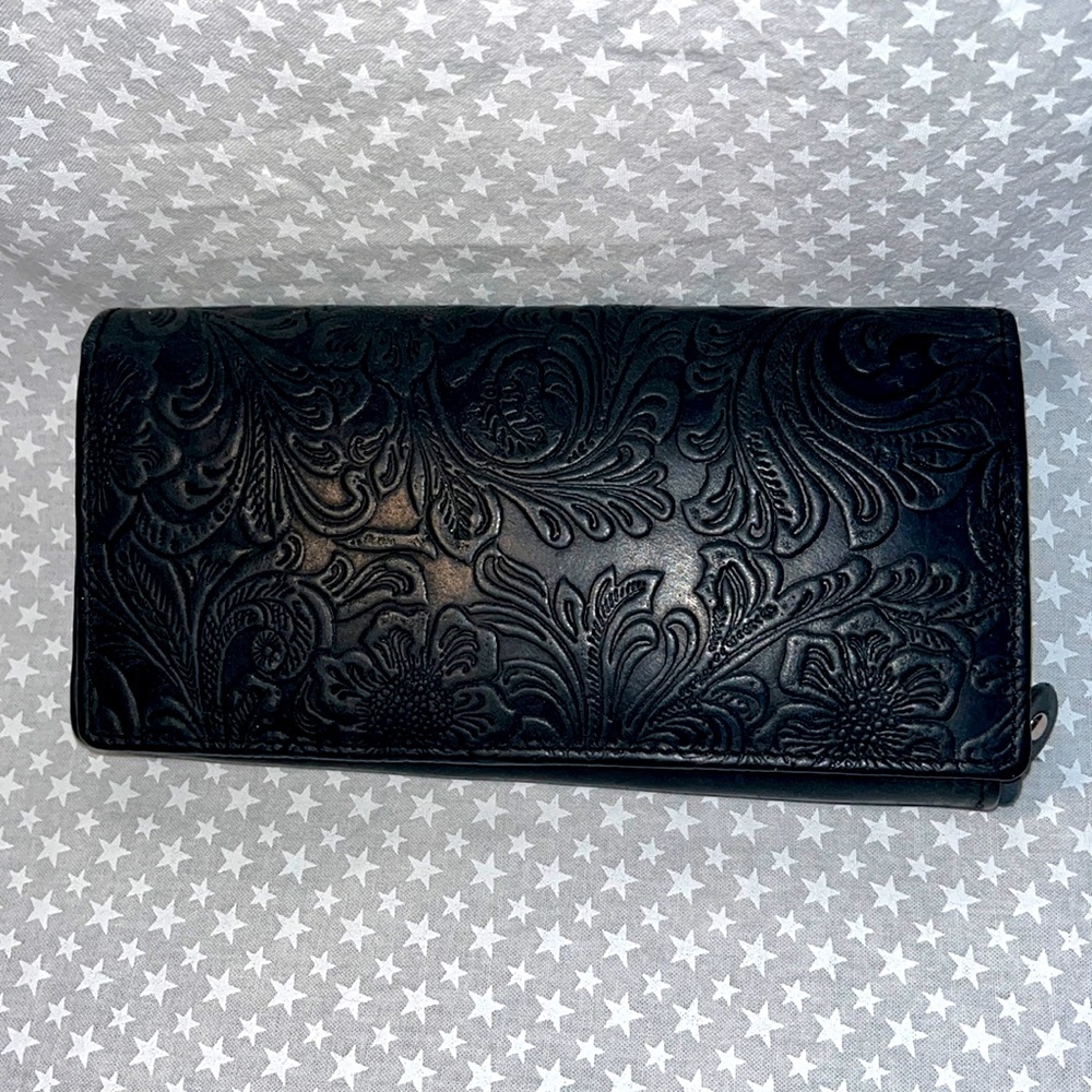 access denied embossed leather wallet- black